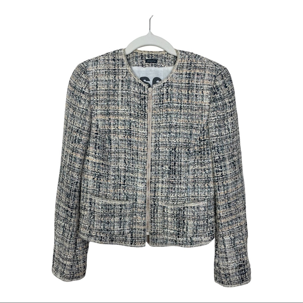 Joseph Size 38 (US Size Medium) Multicolor Pastel Tweed Wool Blend Zip Up Blazer